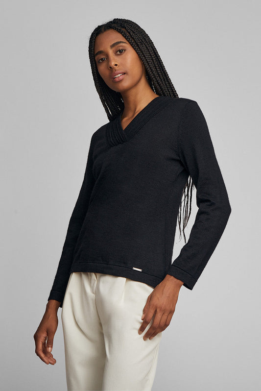 Pull Whatever V en Baby Alpaga Couleur Black