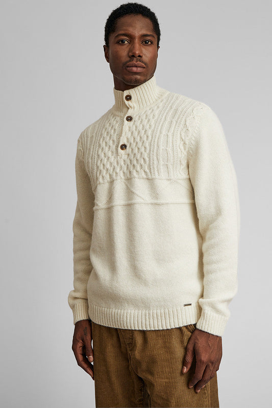 Uhrenpullover in der Farbe Ecru aus Baby-Alpaka