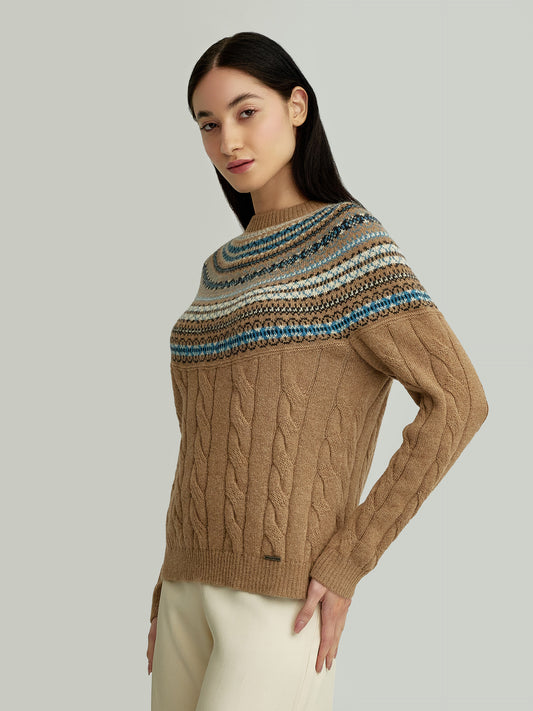 Pull Yoke En Baby Alpaga Couleur Camel