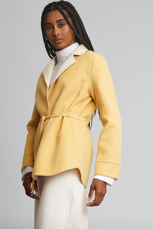 Manteau Wow en Laine & Baby Alpaga Couleur Amarelo & Ecru