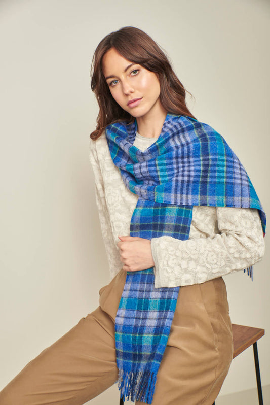 Écharpe Sari en Baby Alpaga Couleur Bleu