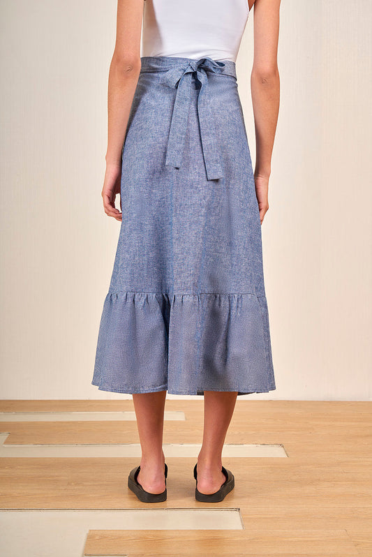 Jupe Viento en Lino & Coton Couleur Denim