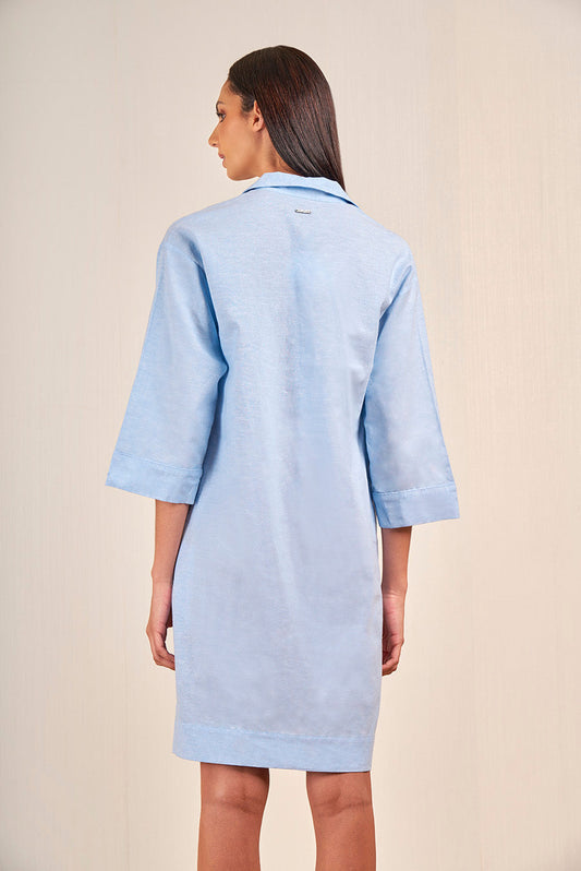 Robe Vietnam en Lino & Coton Couleur Celeste