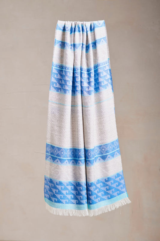 Étole Particula en Baby Alpaga Couleur Ecru Bleu
