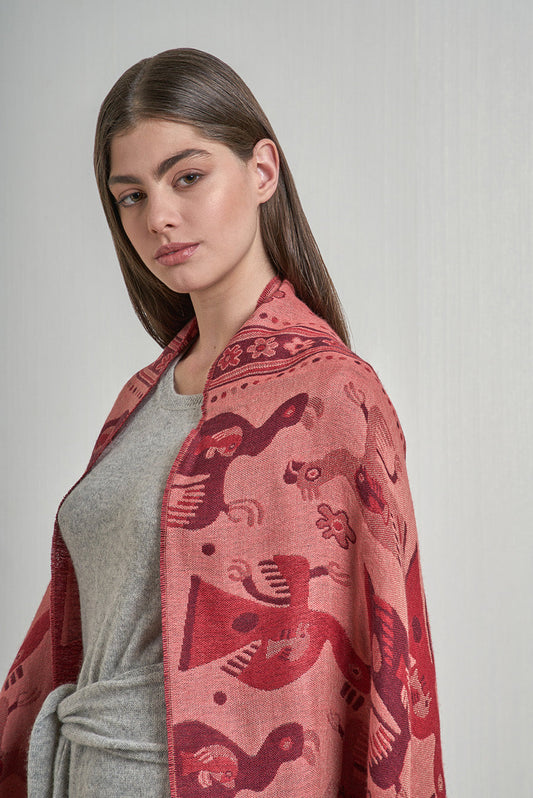 Estola Nazca - 13 De Baby Alpaca Color Guinda