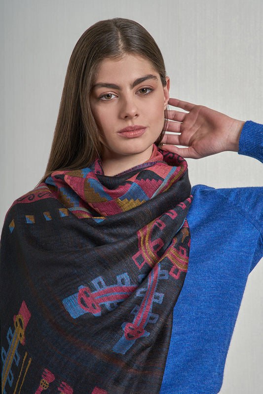 Estola Nazca - 32 De Royal Alpaca & Seda Color Negro