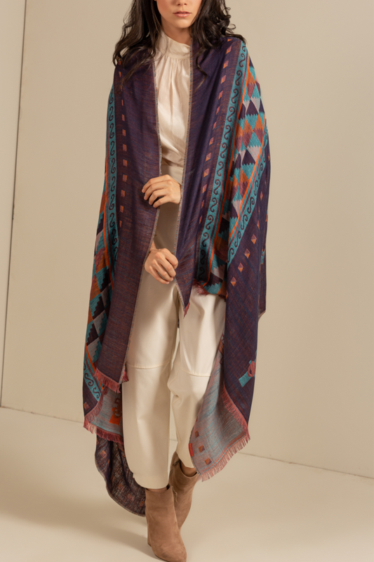 Estola Nazca - 32 De Royal Alpaca & Seda Color Azul Oscuro