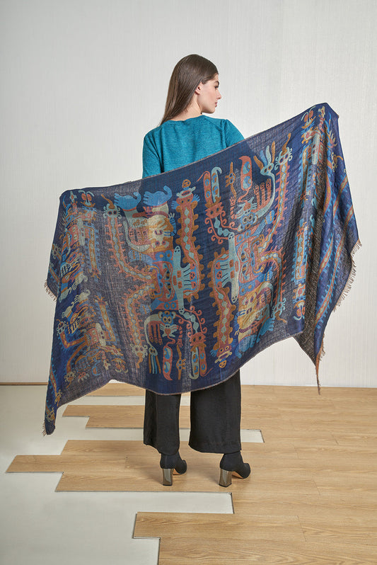 Estola Nazca - 34 De Royal Alpaca & Seda Color Azul
