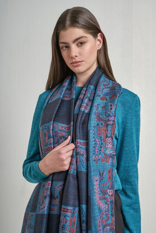 Estola Nazca - 33 De Royal Alpaca & Seda Color Azul