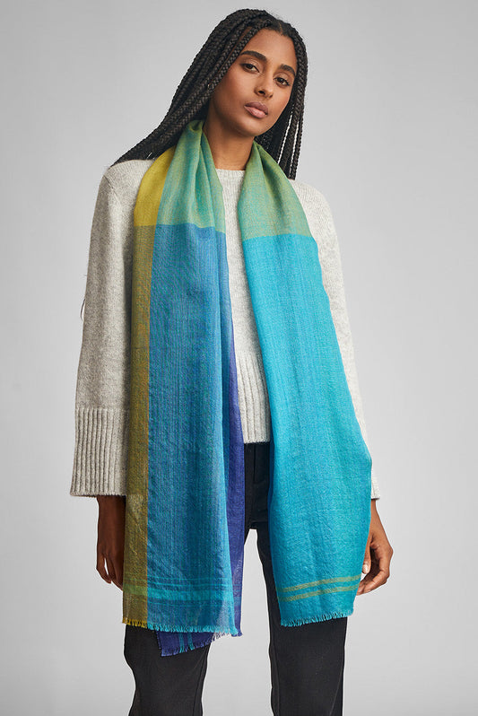 Étole Wuatia en Baby Alpaga Couleur Bleu