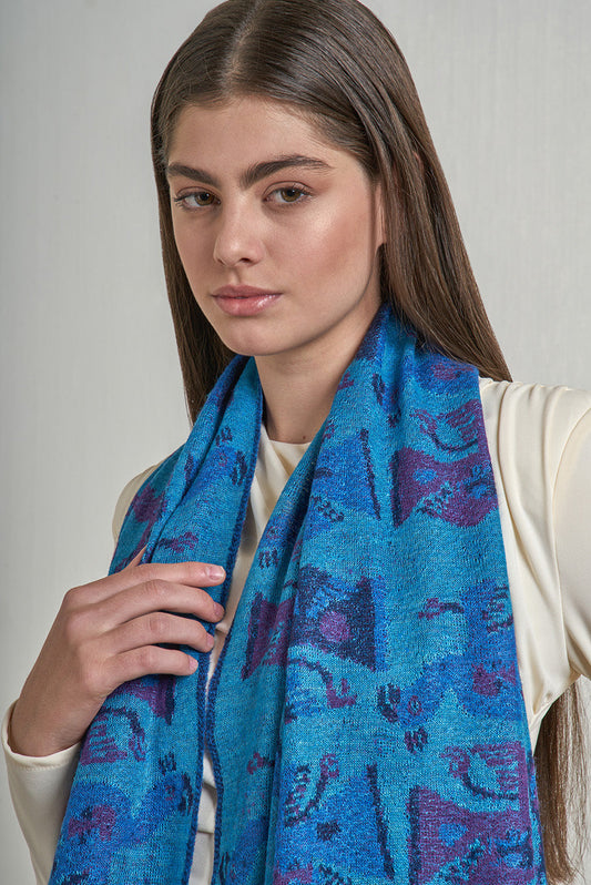 Étole Nazca - 46 en Baby Alpaga Couleur Bleu