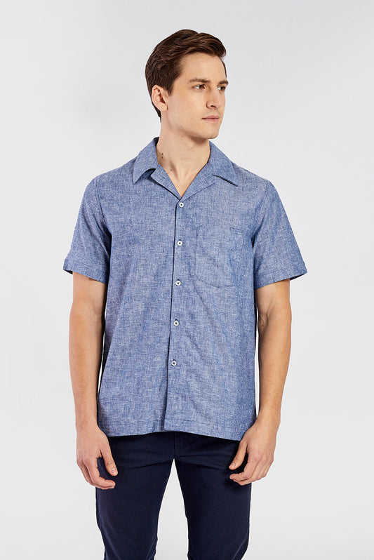 Shirt Vasco en Coton & Lino Couleur Denim